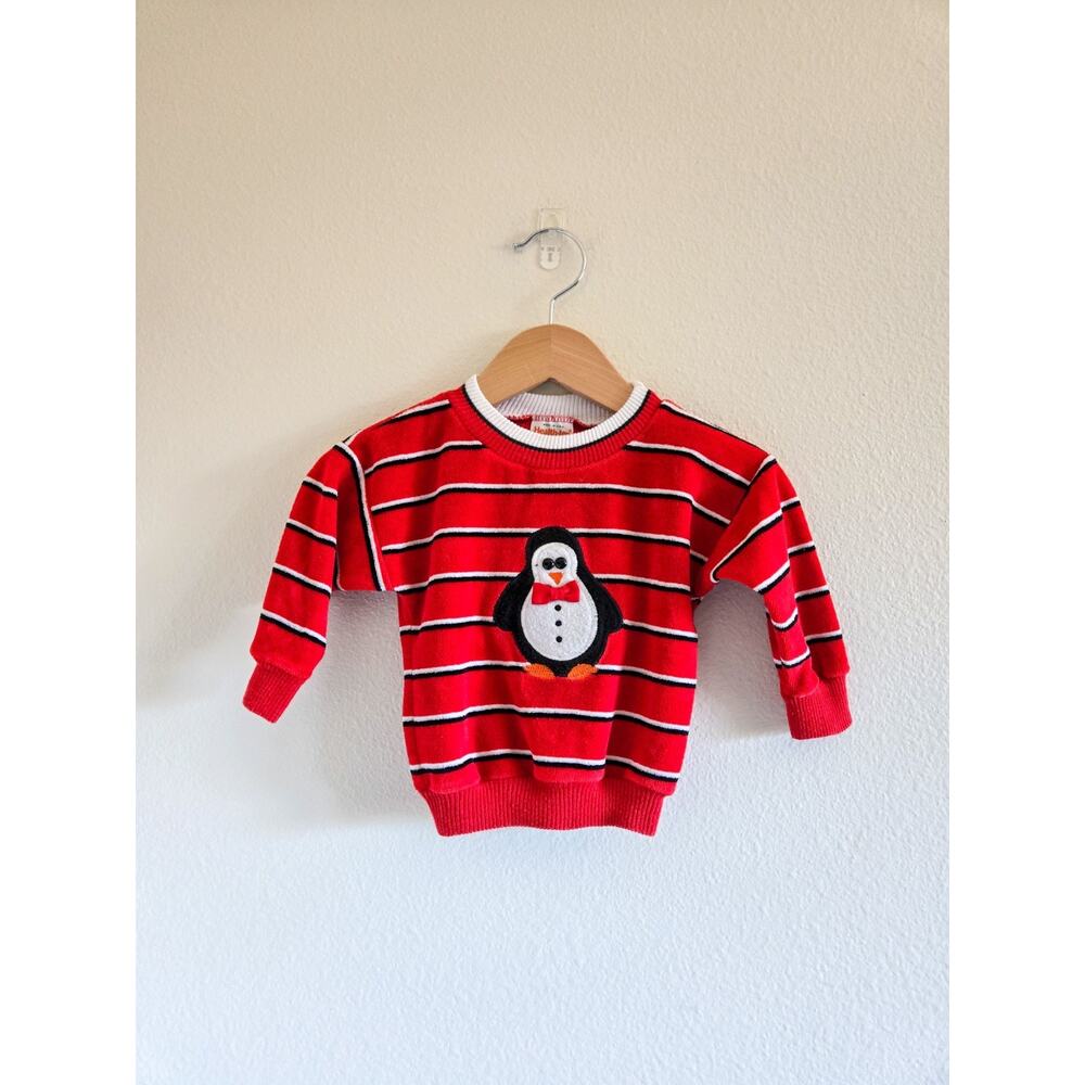 24m Healthtex Toddler Terry Cloth Red Penguin Crewneck